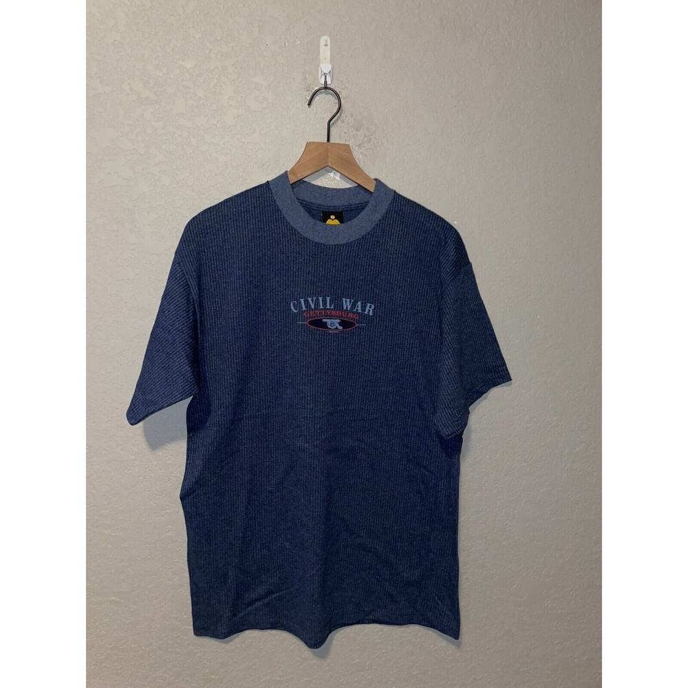 Vintage Civil War Shirt Gettysburg Cannon War Graphic Blue Tee 1990s VTG 90s L